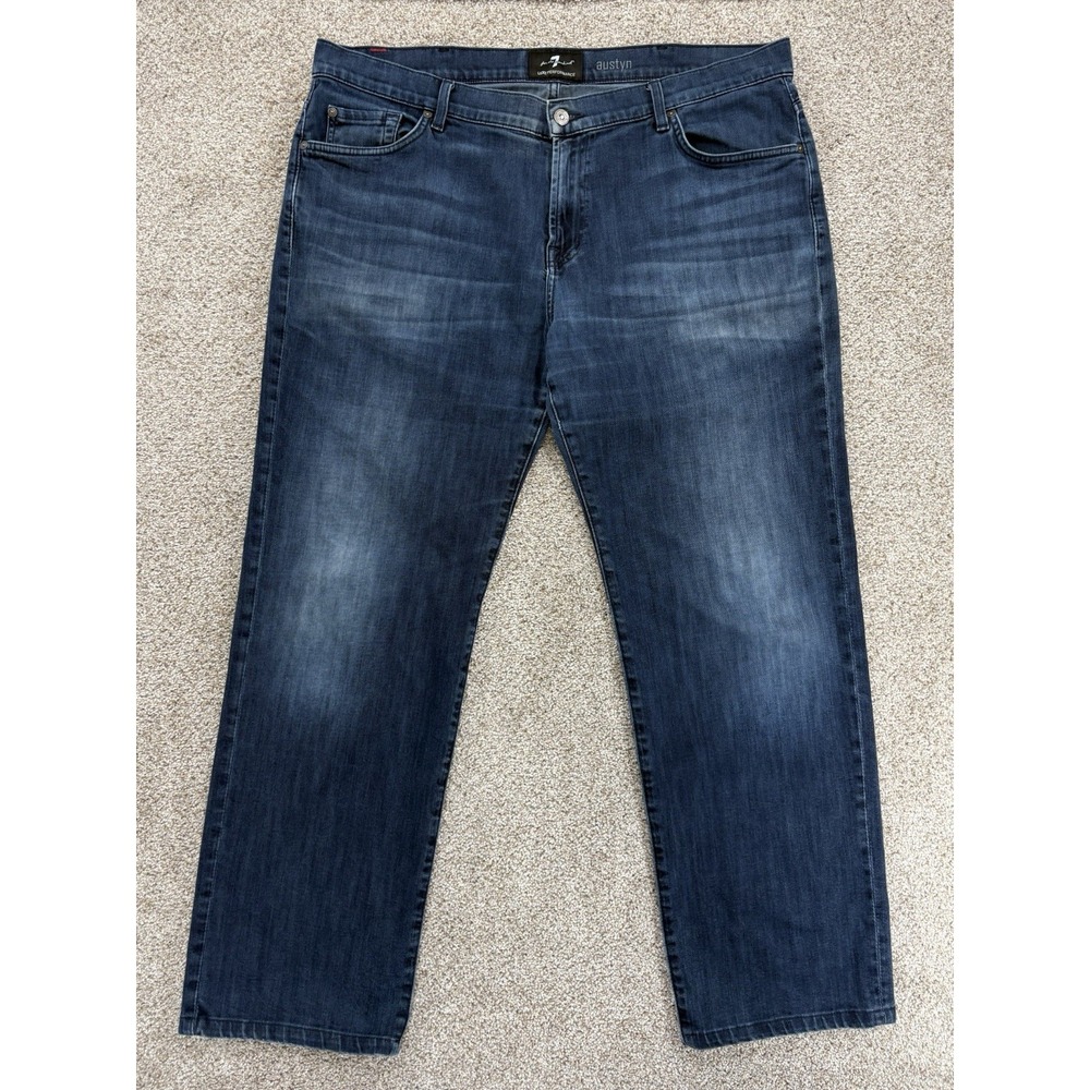 7 For All Mankind Luxe Performance Austyn Straight Jeans Men's 40x31 Indigo Blue